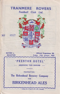 Tranmere Rovers v Brighton & Hove Albion Match Programme 1968-01-19